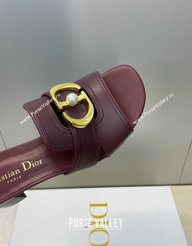 Dior 30 Montaigne Heeled Slides Sandal 4.5cm in Calfskin Leather with Pearl Dark Burgundy 2025 (JC-251217002)