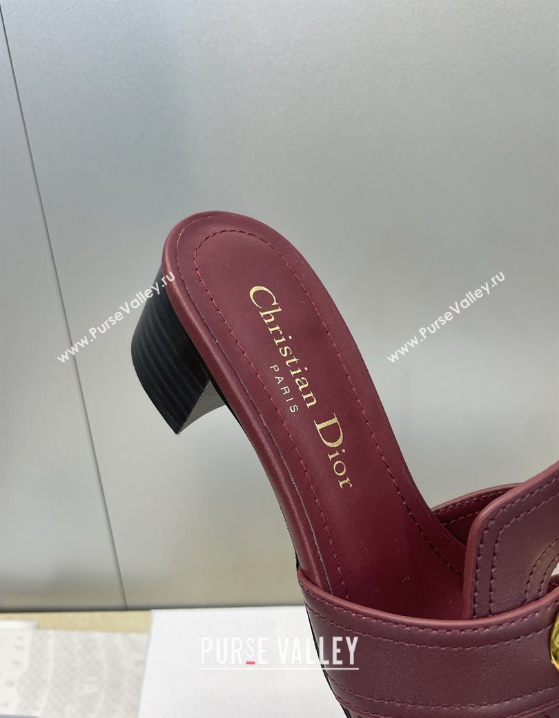 Dior 30 Montaigne Heeled Slides Sandal 4.5cm in Calfskin Leather with Pearl Dark Burgundy 2025 (JC-251217002)