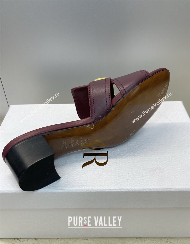Dior 30 Montaigne Heeled Slides Sandal 4.5cm in Calfskin Leather with Pearl Dark Burgundy 2025 (JC-251217002)