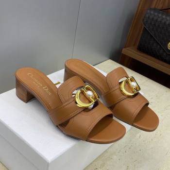 Dior 30 Montaigne Heeled Slides Sandal 4.5cm in Calfskin Leather with Pearl Brown 2025 (JC-251217004)