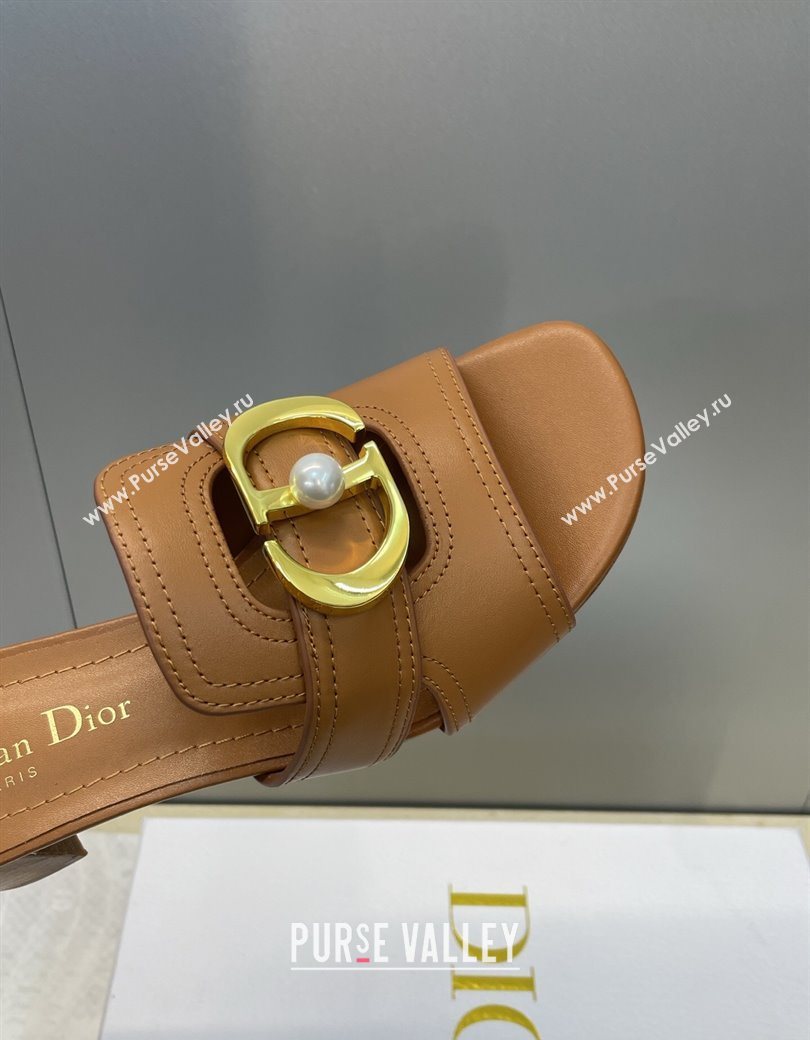 Dior 30 Montaigne Heeled Slides Sandal 4.5cm in Calfskin Leather with Pearl Brown 2025 (JC-251217004)