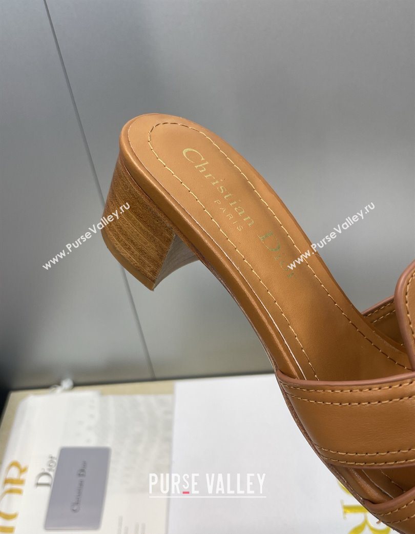 Dior 30 Montaigne Heeled Slides Sandal 4.5cm in Calfskin Leather with Pearl Brown 2025 (JC-251217004)