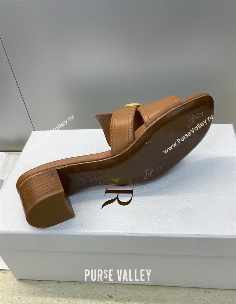 Dior 30 Montaigne Heeled Slides Sandal 4.5cm in Calfskin Leather with Pearl Brown 2025 (JC-251217004)