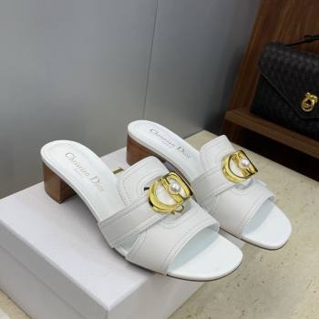 Dior 30 Montaigne Heeled Slides Sandal 4.5cm in Calfskin Leather with Pearl White 2025 (JC-251217005)