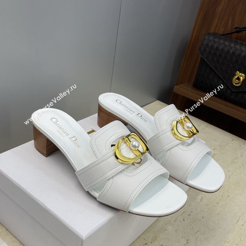 Dior 30 Montaigne Heeled Slides Sandal 4.5cm in Calfskin Leather with Pearl White 2025 (JC-251217005)