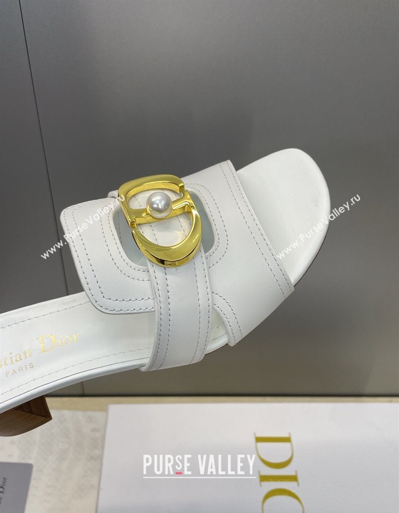 Dior 30 Montaigne Heeled Slides Sandal 4.5cm in Calfskin Leather with Pearl White 2025 (JC-251217005)