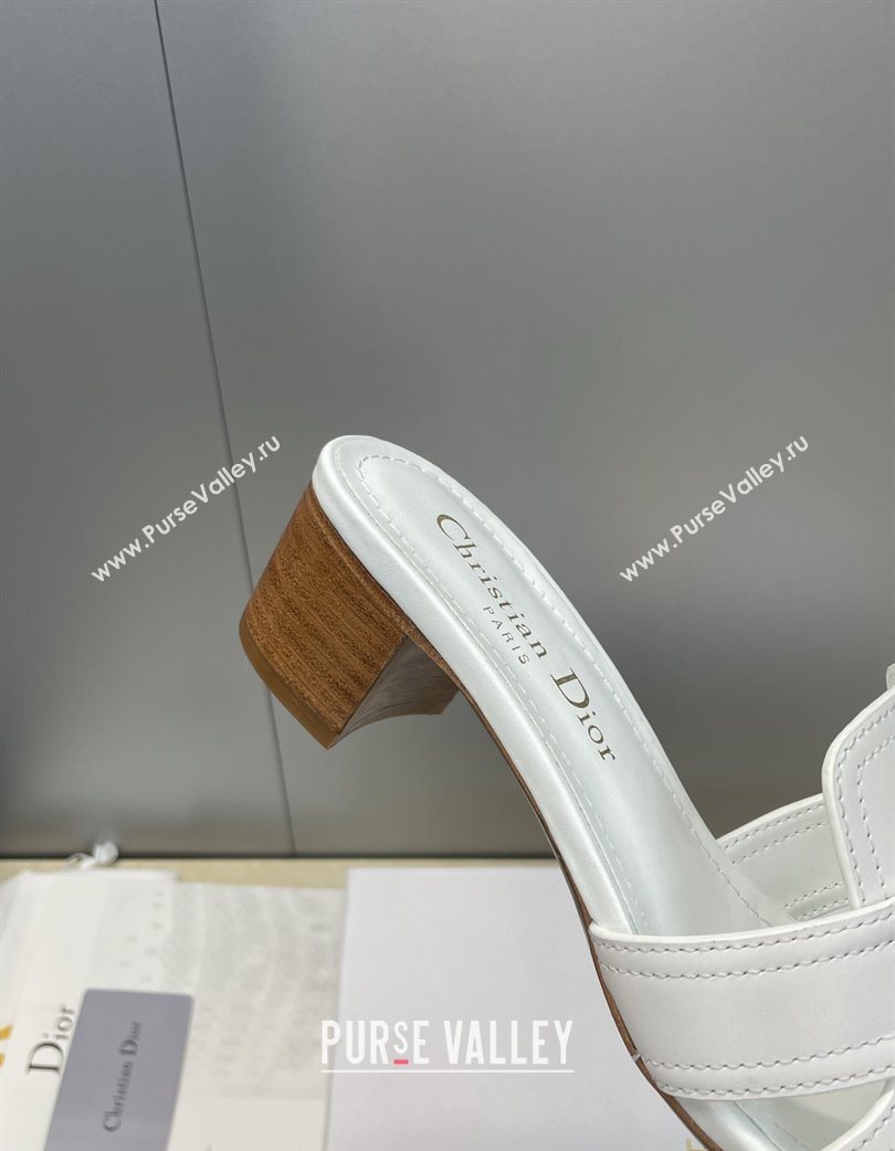 Dior 30 Montaigne Heeled Slides Sandal 4.5cm in Calfskin Leather with Pearl White 2025 (JC-251217005)