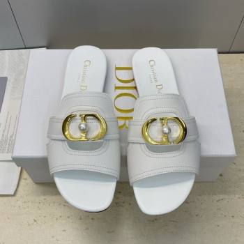 Dior 30 Montaigne Flat Slides Sandal in Calfskin Leather with Pearl White 2025 (JC-251217006)