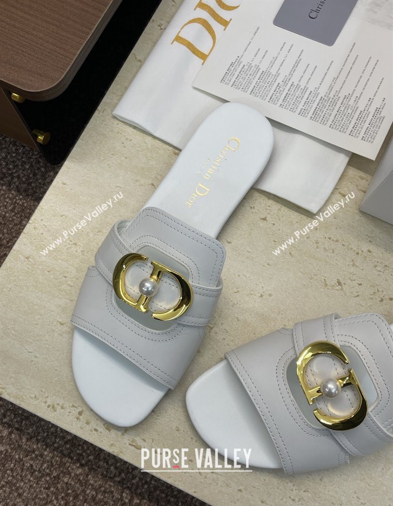 Dior 30 Montaigne Flat Slides Sandal in Calfskin Leather with Pearl White 2025 (JC-251217006)