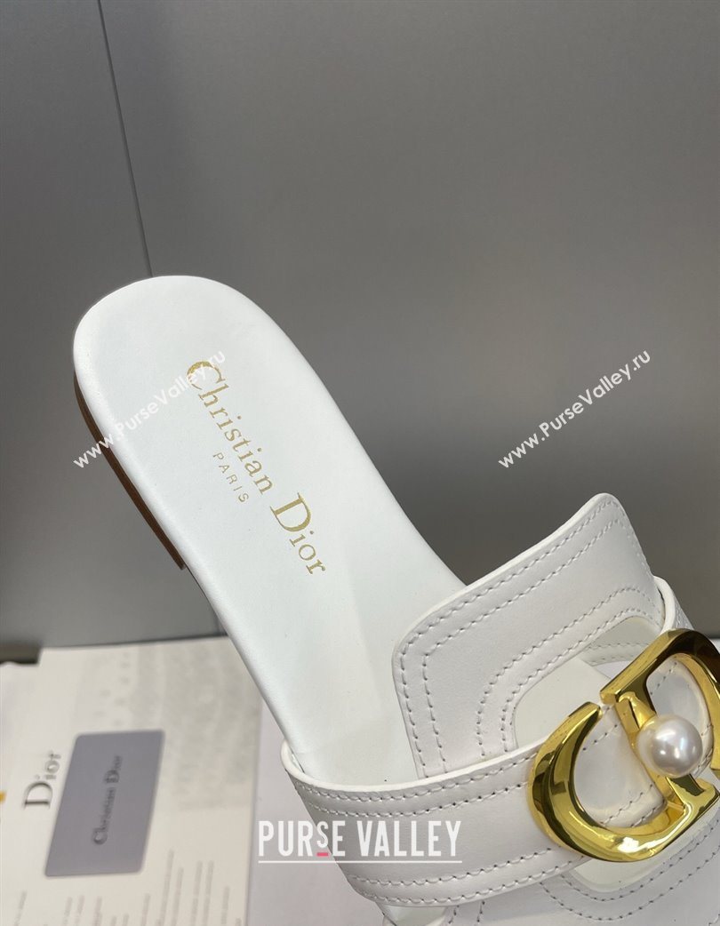 Dior 30 Montaigne Flat Slides Sandal in Calfskin Leather with Pearl White 2025 (JC-251217006)