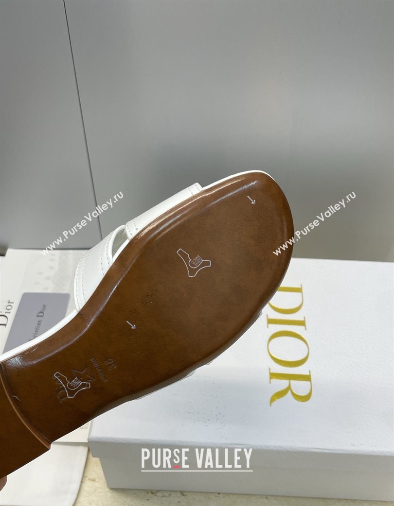Dior 30 Montaigne Flat Slides Sandal in Calfskin Leather with Pearl White 2025 (JC-251217006)
