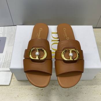 Dior 30 Montaigne Flat Slides Sandal in Calfskin Leather with Pearl Brown 2025 (JC-251217007)
