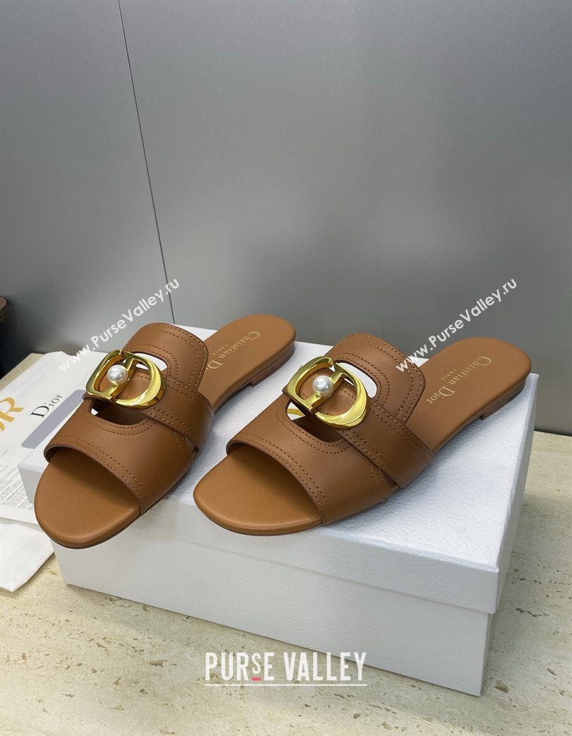 Dior 30 Montaigne Flat Slides Sandal in Calfskin Leather with Pearl Brown 2025 (JC-251217007)