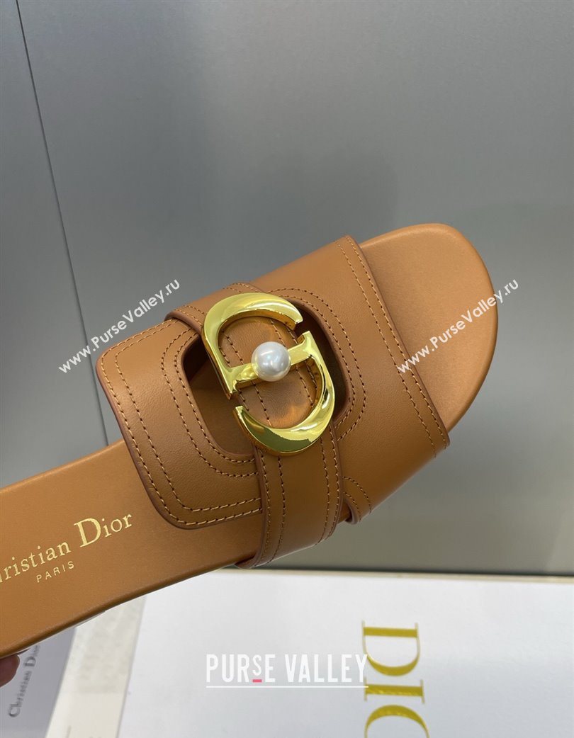 Dior 30 Montaigne Flat Slides Sandal in Calfskin Leather with Pearl Brown 2025 (JC-251217007)