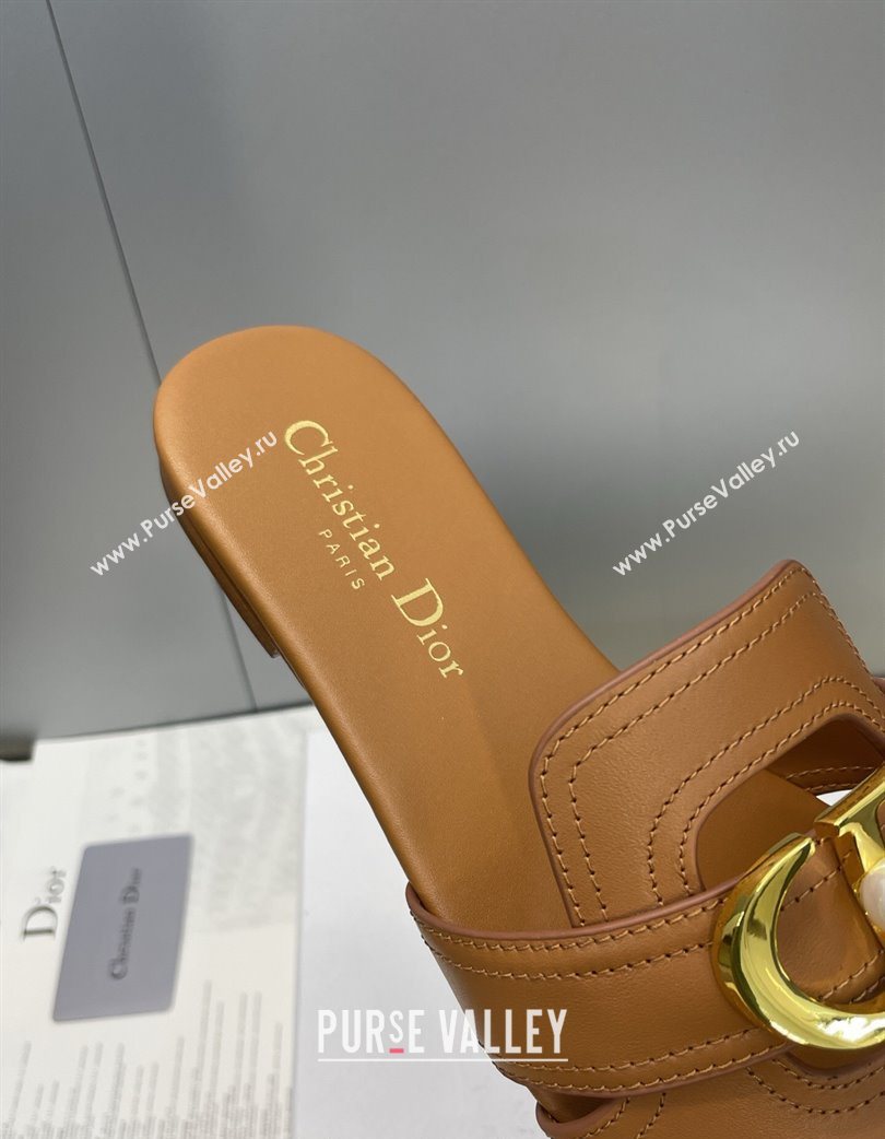 Dior 30 Montaigne Flat Slides Sandal in Calfskin Leather with Pearl Brown 2025 (JC-251217007)