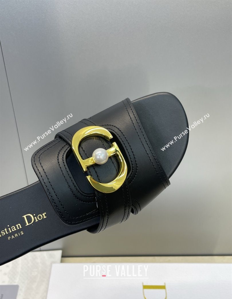 Dior 30 Montaigne Flat Slides Sandal in Calfskin Leather with Pearl Black 2025 (JC-251217008)