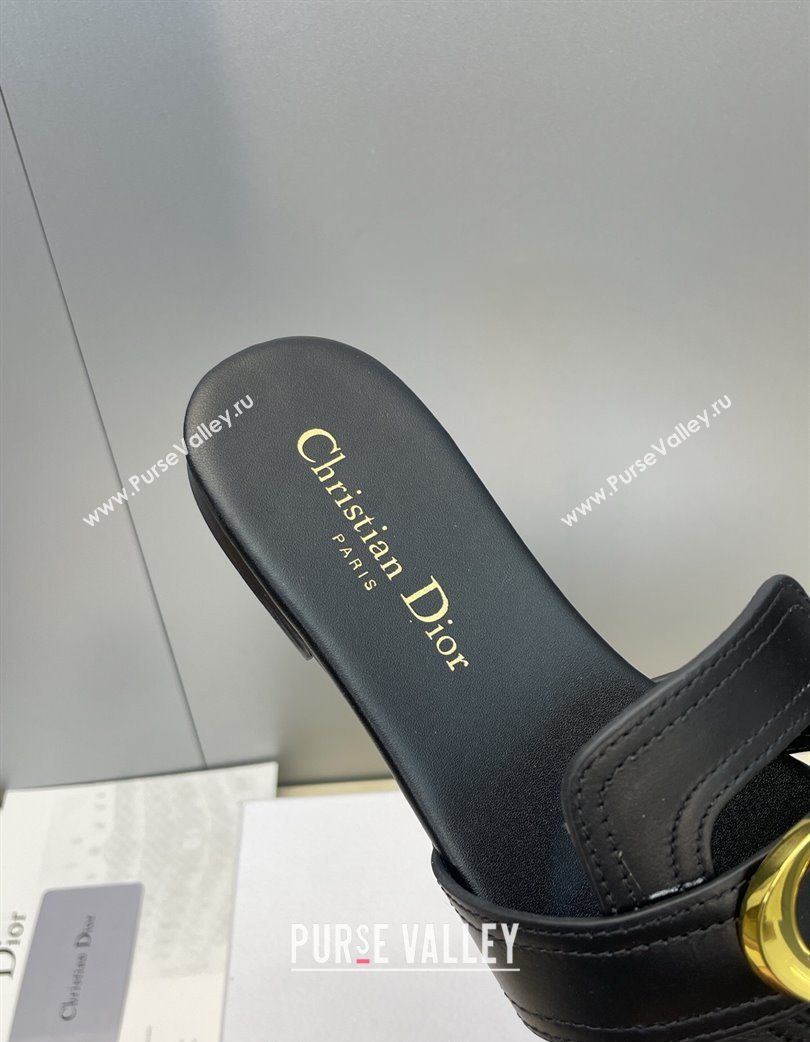 Dior 30 Montaigne Flat Slides Sandal in Calfskin Leather with Pearl Black 2025 (JC-251217008)
