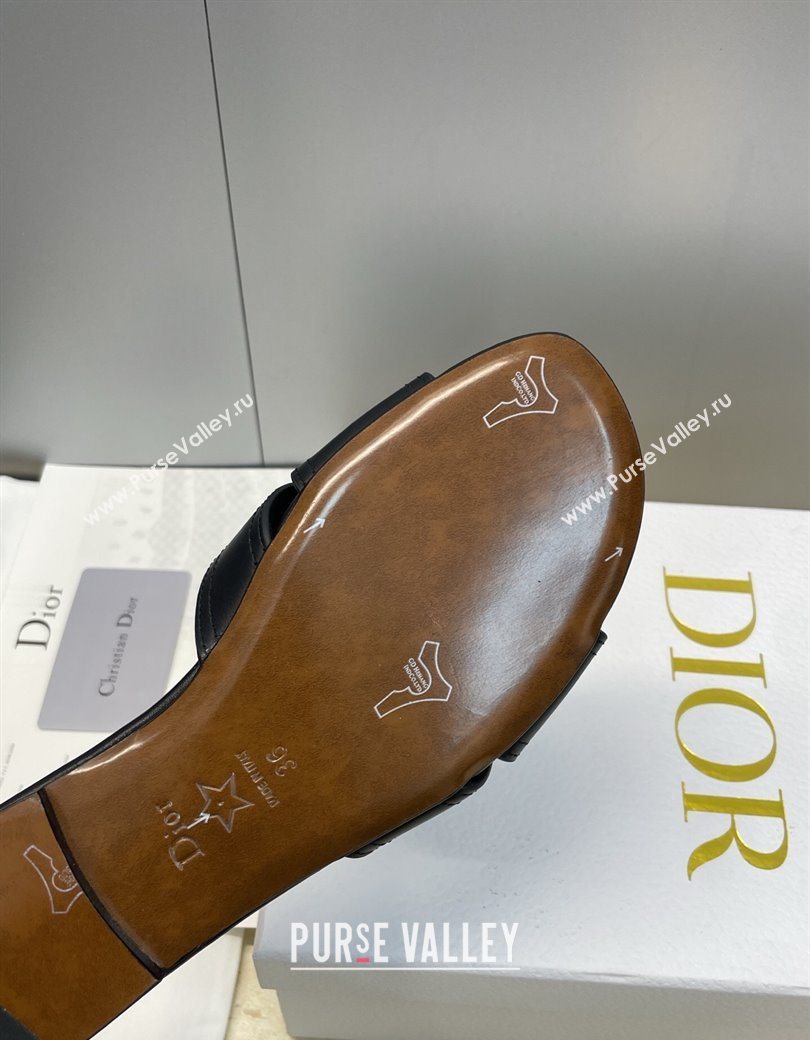 Dior 30 Montaigne Flat Slides Sandal in Calfskin Leather with Pearl Black 2025 (JC-251217008)