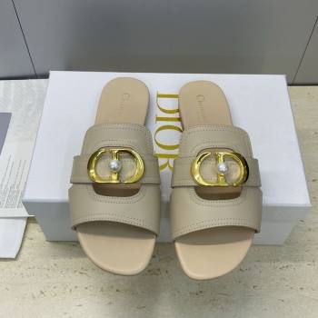 Dior 30 Montaigne Flat Slides Sandal in Calfskin Leather with Pearl Beige 2025 (JC-251217009)