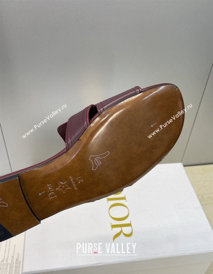 Dior 30 Montaigne Flat Slides Sandal in Calfskin Leather with Pearl Dark Burgundy 2025 (JC-251217010)