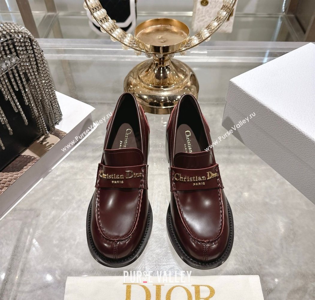 Dior Boy Loafer Pumps 5cm in Brushed Calfskin Leather Dark Burgundy 2025 1216 (MD-251216091)