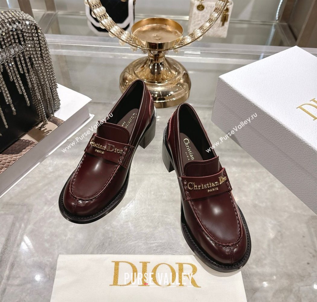 Dior Boy Loafer Pumps 5cm in Brushed Calfskin Leather Dark Burgundy 2025 1216 (MD-251216091)