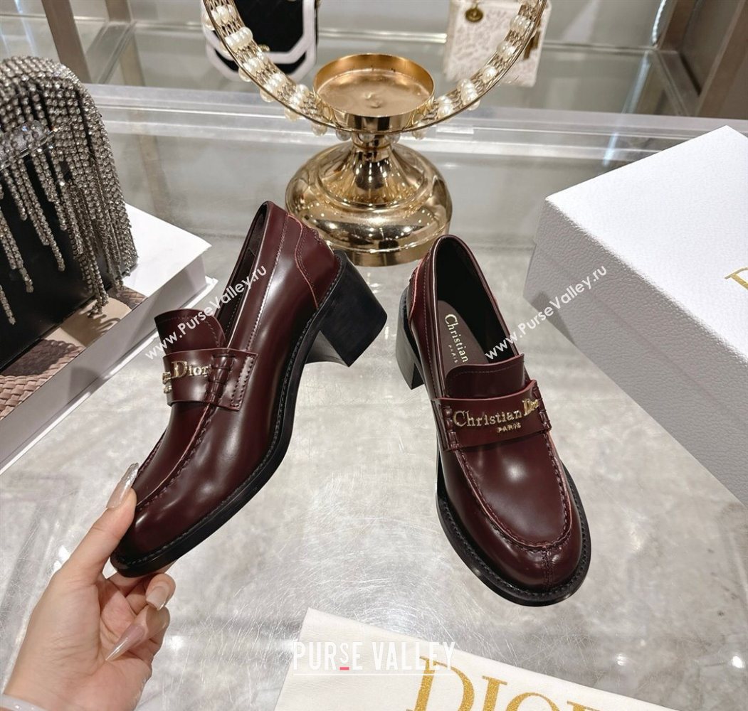 Dior Boy Loafer Pumps 5cm in Brushed Calfskin Leather Dark Burgundy 2025 1216 (MD-251216091)