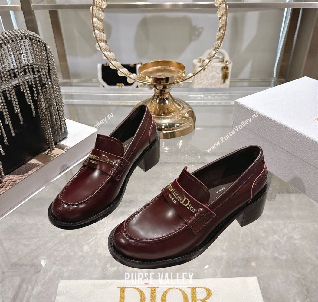Dior Boy Loafer Pumps 5cm in Brushed Calfskin Leather Dark Burgundy 2025 1216 (MD-251216091)