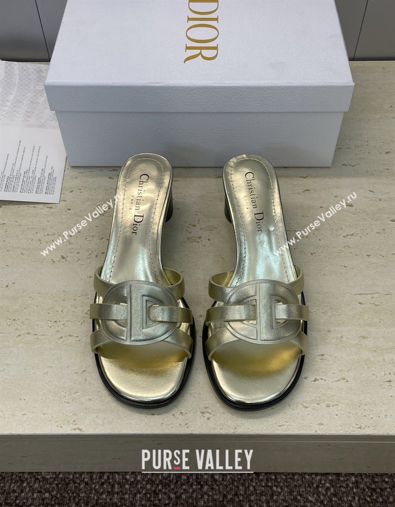 Dior D-Club Heeled Slides Sandal 6cm in Calfskin Leather Gold 2025 DR121701 (JC-251217011)