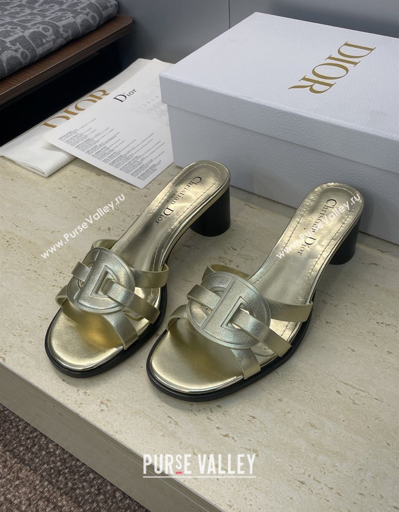 Dior D-Club Heeled Slides Sandal 6cm in Calfskin Leather Gold 2025 DR121701 (JC-251217011)