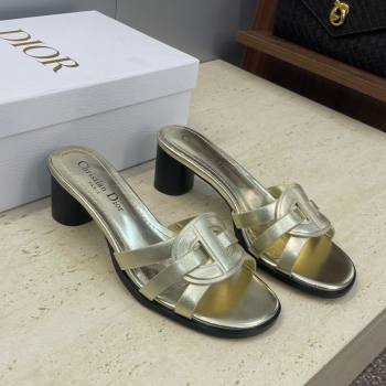 Dior D-Club Heeled Slides Sandal 6cm in Calfskin Leather Gold 2025 DR121701 (JC-251217011)