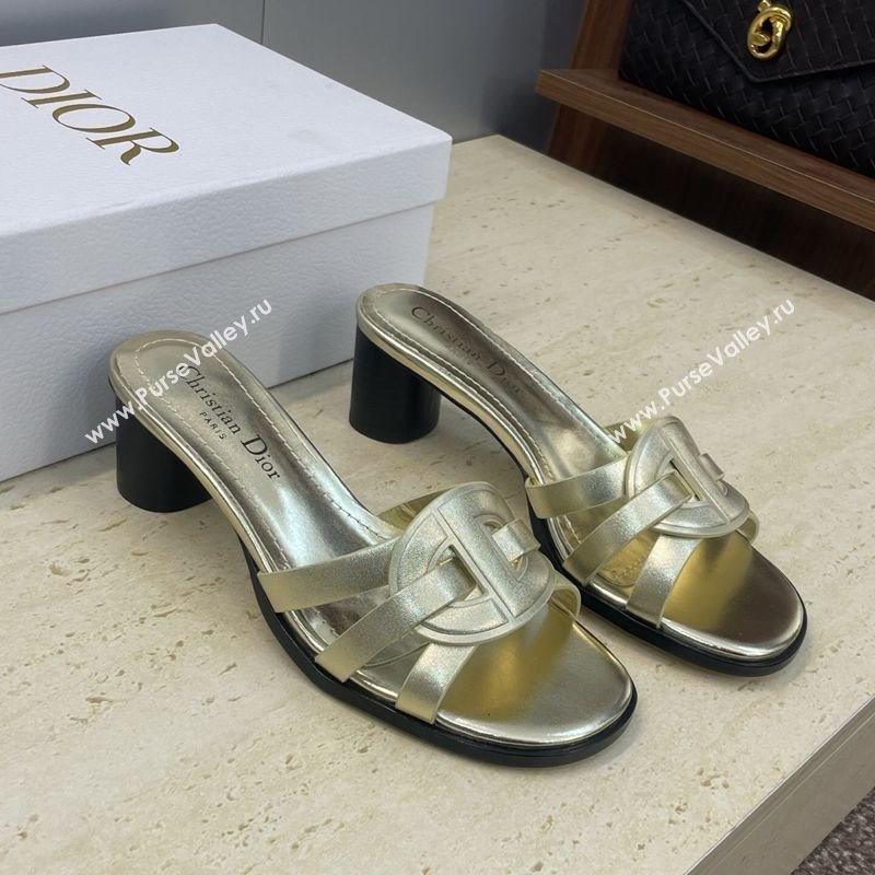 Dior D-Club Heeled Slides Sandal 6cm in Calfskin Leather Gold 2025 DR121701 (JC-251217011)