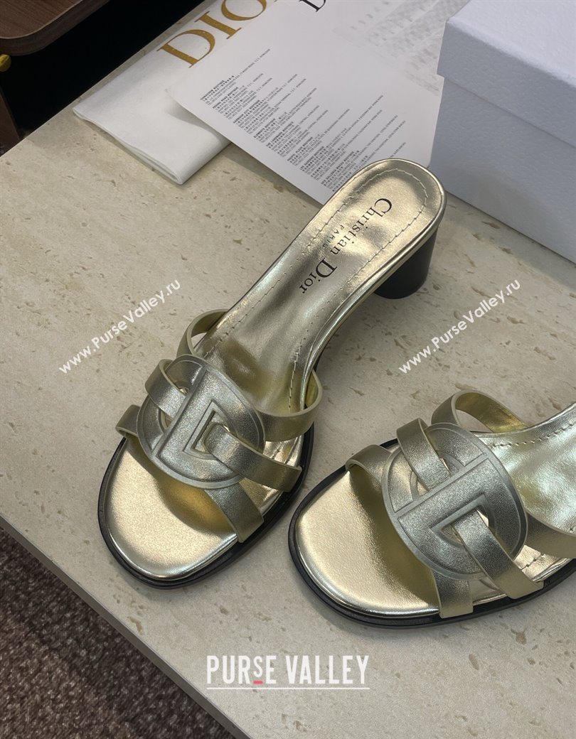 Dior D-Club Heeled Slides Sandal 6cm in Calfskin Leather Gold 2025 DR121701 (JC-251217011)