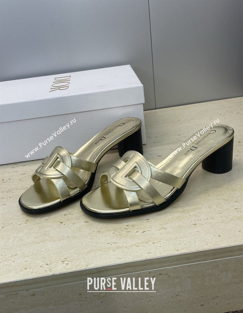 Dior D-Club Heeled Slides Sandal 6cm in Calfskin Leather Gold 2025 DR121701 (JC-251217011)