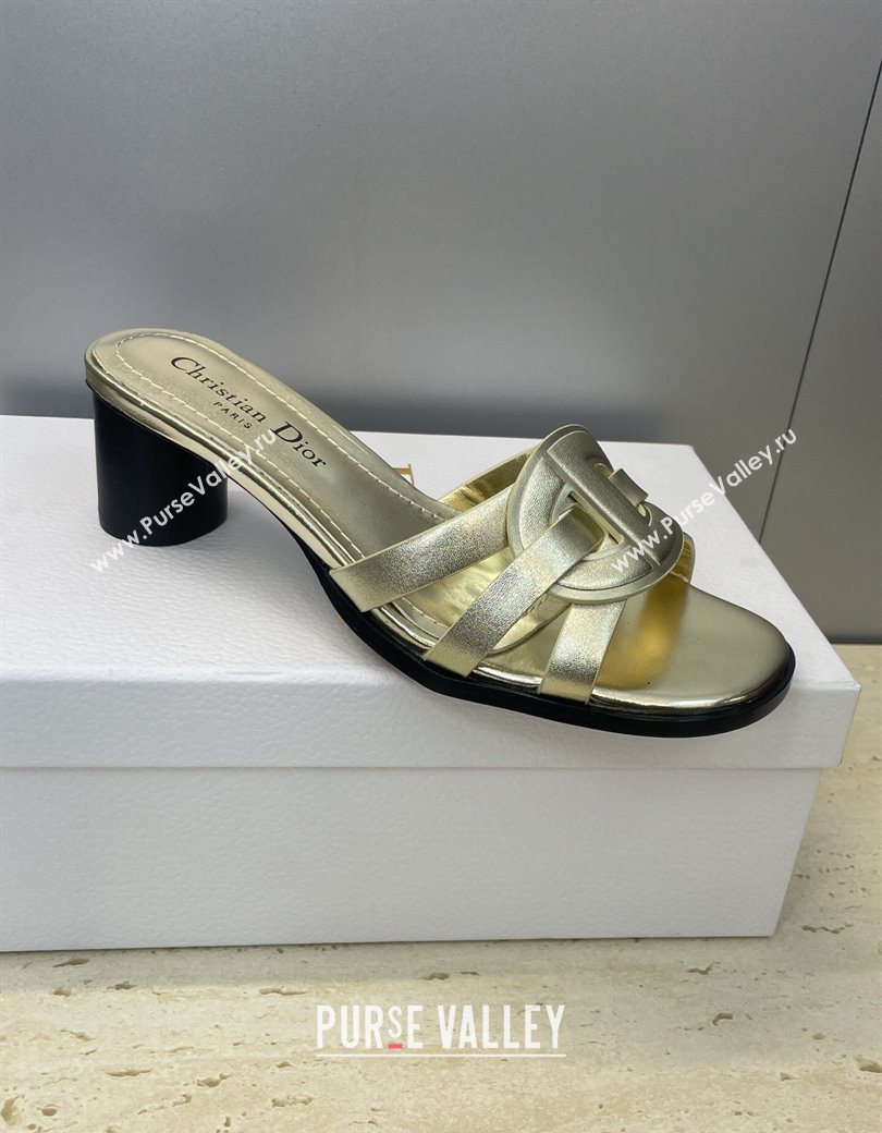 Dior D-Club Heeled Slides Sandal 6cm in Calfskin Leather Gold 2025 DR121701 (JC-251217011)