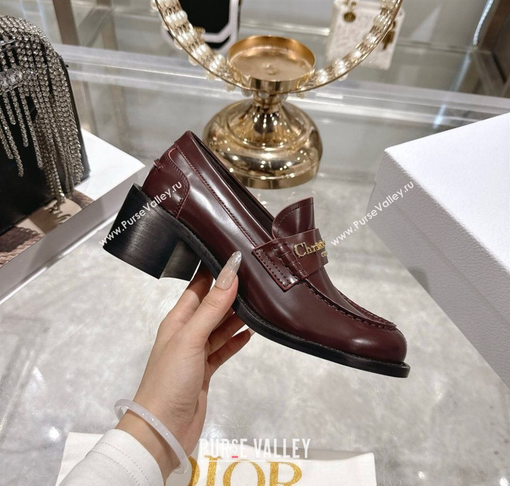 Dior Boy Loafer Pumps 5cm in Brushed Calfskin Leather Dark Burgundy 2025 1216 (MD-251216091)