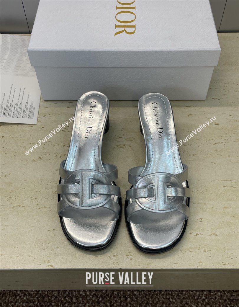 Dior D-Club Heeled Slides Sandal 6cm in Calfskin Leather Silver 2025 DR121701 (JC-251217012)