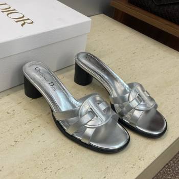 Dior D-Club Heeled Slides Sandal 6cm in Calfskin Leather Silver 2025 DR121701 (JC-251217012)