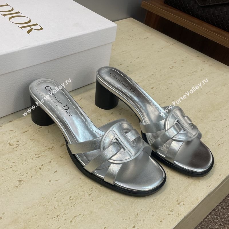 Dior D-Club Heeled Slides Sandal 6cm in Calfskin Leather Silver 2025 DR121701 (JC-251217012)