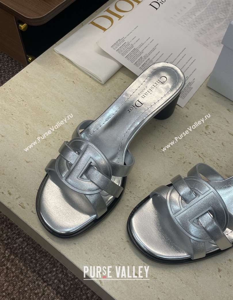 Dior D-Club Heeled Slides Sandal 6cm in Calfskin Leather Silver 2025 DR121701 (JC-251217012)
