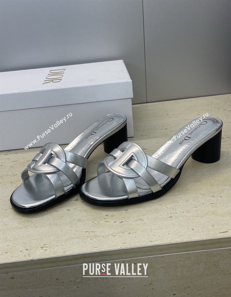 Dior D-Club Heeled Slides Sandal 6cm in Calfskin Leather Silver 2025 DR121701 (JC-251217012)