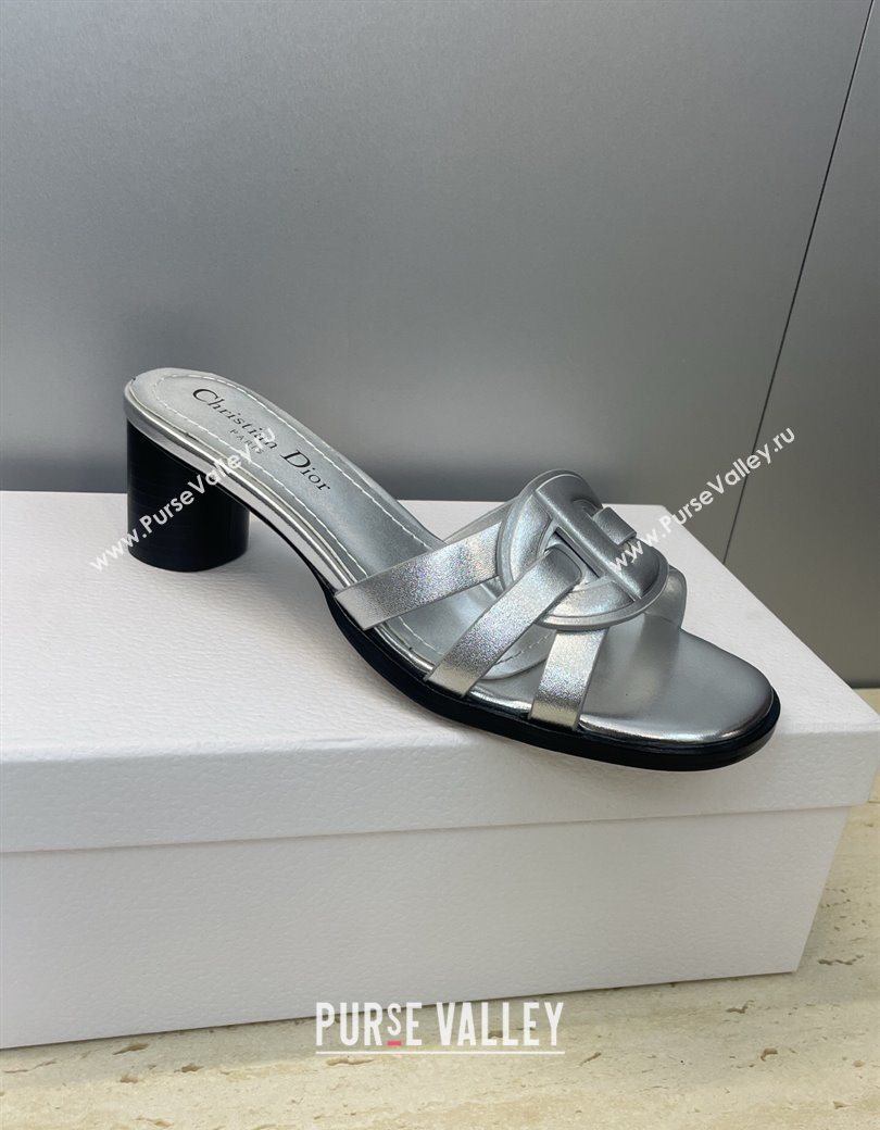 Dior D-Club Heeled Slides Sandal 6cm in Calfskin Leather Silver 2025 DR121701 (JC-251217012)