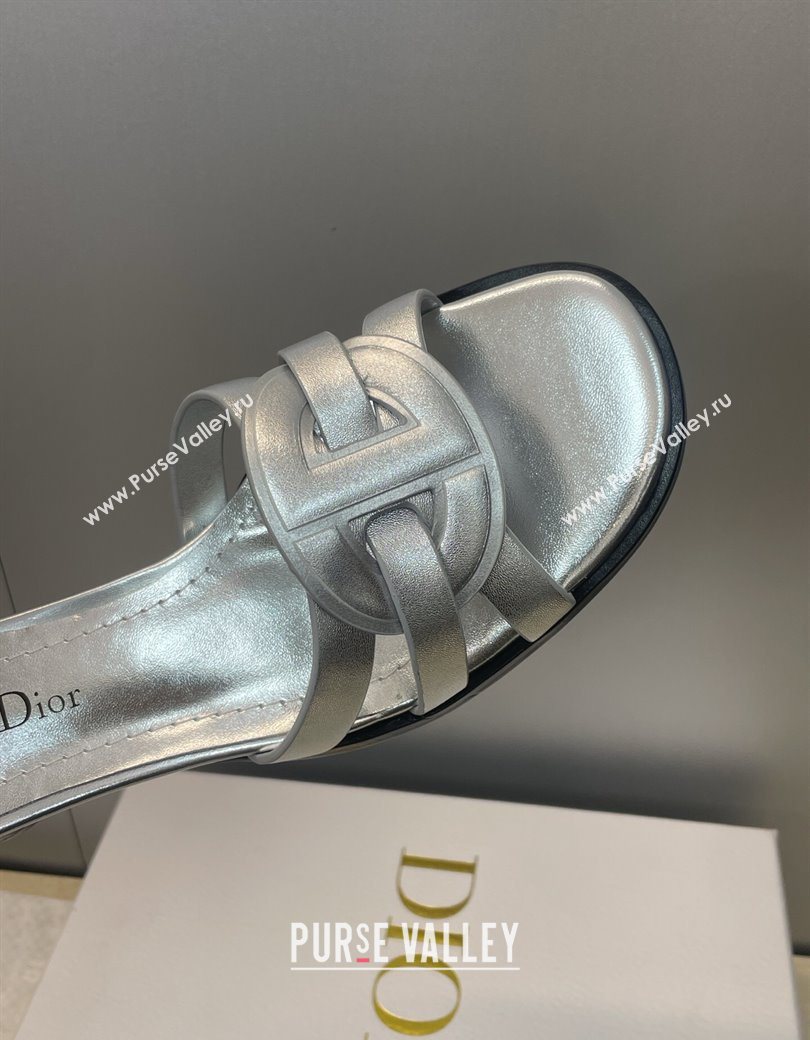 Dior D-Club Heeled Slides Sandal 6cm in Calfskin Leather Silver 2025 DR121701 (JC-251217012)