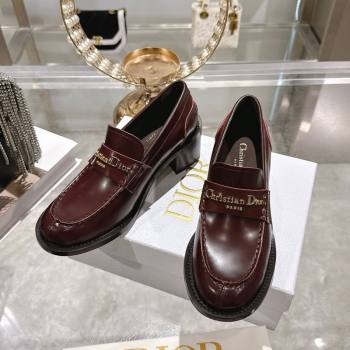 Dior Boy Loafer Pumps 5cm in Brushed Calfskin Leather Dark Burgundy 2025 1216 (MD-251216091)