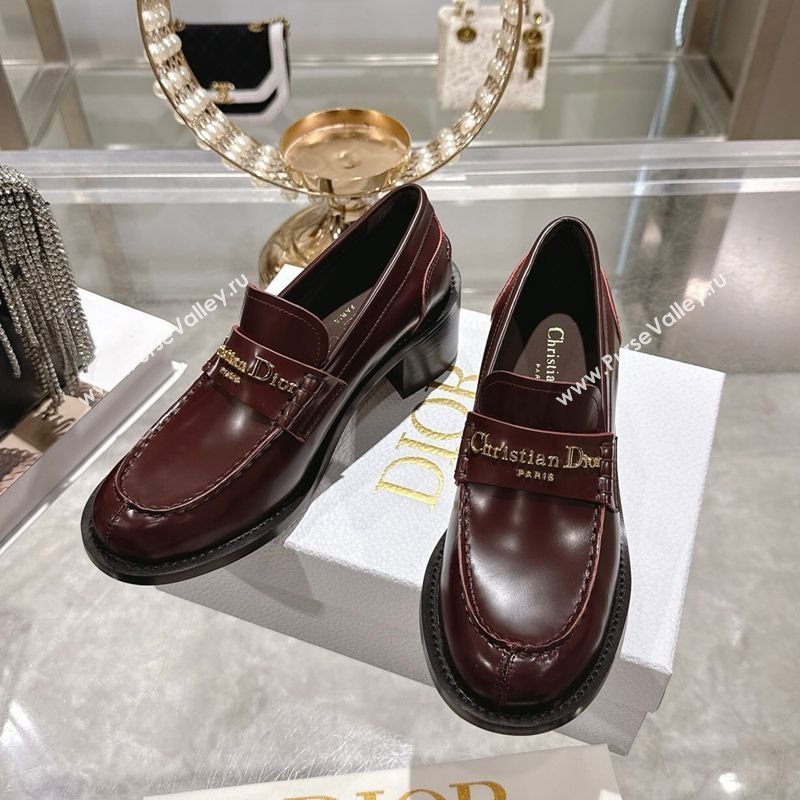 Dior Boy Loafer Pumps 5cm in Brushed Calfskin Leather Dark Burgundy 2025 1216 (MD-251216091)