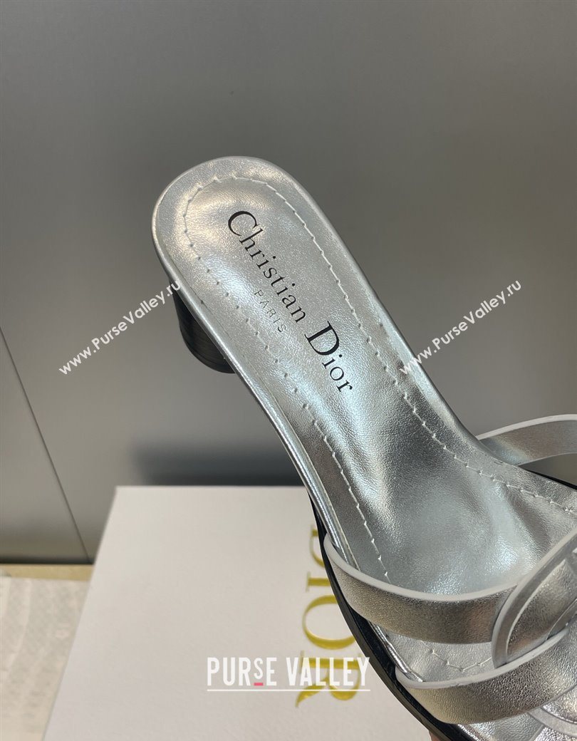 Dior D-Club Heeled Slides Sandal 6cm in Calfskin Leather Silver 2025 DR121701 (JC-251217012)