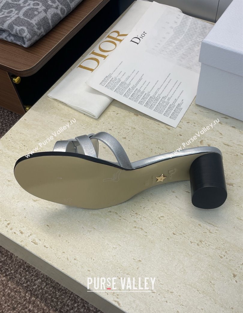 Dior D-Club Heeled Slides Sandal 6cm in Calfskin Leather Silver 2025 DR121701 (JC-251217012)