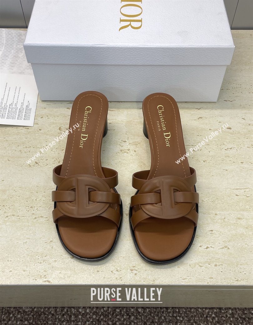 Dior D-Club Heeled Slides Sandal 6cm in Calfskin Leather Brown 2025 DR121701 (JC-251217013)