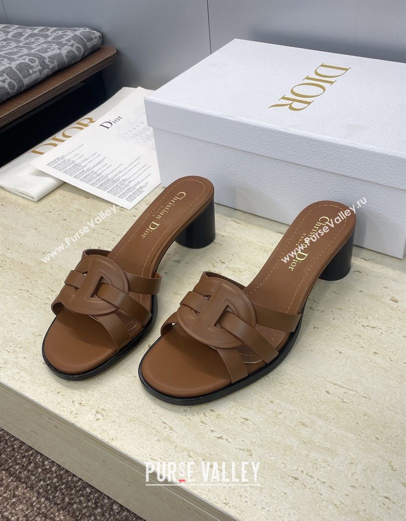 Dior D-Club Heeled Slides Sandal 6cm in Calfskin Leather Brown 2025 DR121701 (JC-251217013)