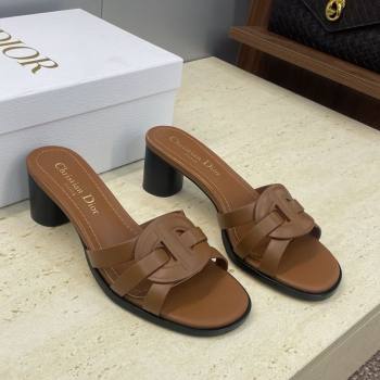 Dior D-Club Heeled Slides Sandal 6cm in Calfskin Leather Brown 2025 DR121701 (JC-251217013)